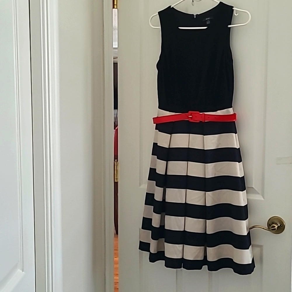 Young stylish black & white red belt